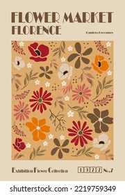 Set of abstract flower posters. Trendy botanical wall arts with floral design in earth tone autumn colors. Modern naive groovy funky interior decorations, paintings. Vector art illustration.