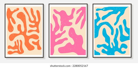 Set of abstract flower posters. Trendy botanical wall arts with floral design in danish pastel colors.