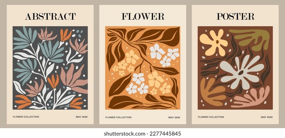 Set of abstract flower posters vector art.