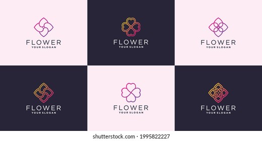 Set of abstract flower rose logo template with unique colors Premium Vector