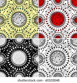 Set of abstract flower seamless patterns