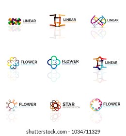 Set of abstract flower or star minimalistic linear icons, thin line geometric flat symbols for business icon design, abstract buttons or emblems. Vector illustrations isolated on white created with