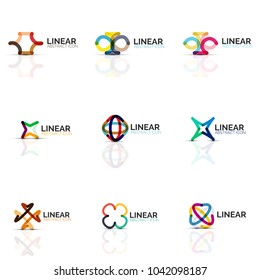 Set of abstract flower or star minimalistic linear icons, thin line geometric flat symbols for business icon design, abstract buttons or emblems. Vector illustrations isolated on white created with