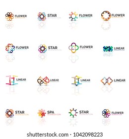 Set of abstract flower or star minimalistic linear icons, thin line geometric flat symbols for business icon design, abstract buttons or emblems. Vector illustrations isolated on white created with