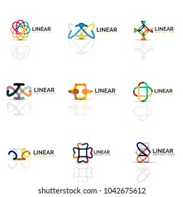 Conjunto de íconos lineales minimalistas de flor abstracta o estrella, símbolos planos geométricos de línea delgada para el diseño de iconos de negocios, botones o emblemas abstractos. Ilustraciones vectoriales aisladas en blanco 