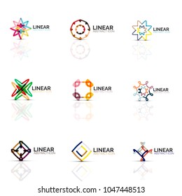 Set of abstract flower or star minimalistic linear icons, thin line geometric flat symbols for business icon design, abstract buttons or emblems. Vector illustrations isolated on white created with