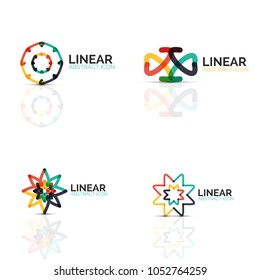 Set of abstract flower or star minimalistic linear icons, thin line geometric flat symbols for business icon design, abstract buttons or emblems. Vector illustrations isolated on white created with