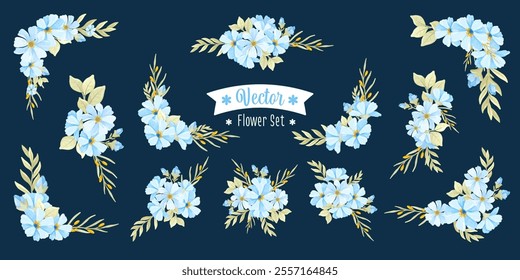 Set of Abstract Flowers Bouquet Arrangement Wreath Vector Collection. Beautiful Wreath Floral Wedding Element Invitation Decoration. Flowers Corner Borders Frame for Wedding Element 