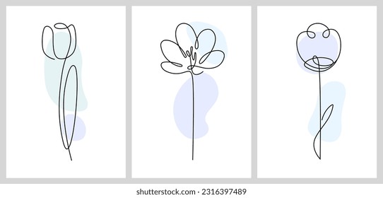 A set of abstract flowers drawn in a single line. Vector. Suitable as an illustration for a poster