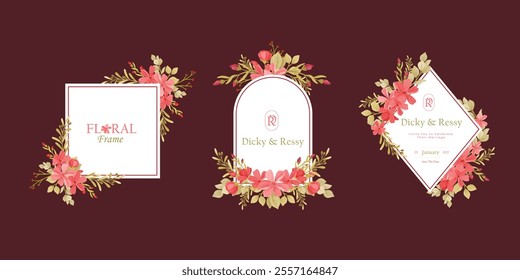 Set of Abstract Flowers Frame Background Vector Collection. Flowers Arrangement Geometrical Frames. Beautiful Wreath Floral Wedding Logo Invitation Frame with Flowers. Border Frame for Wedding Element