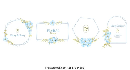 Set of Abstract Flowers Frame Background Vector Collection. Flowers Arrangement Geometrical Frames. Beautiful Wreath Floral Wedding Logo Invitation Frame with Flowers. Border Frame for Wedding Element