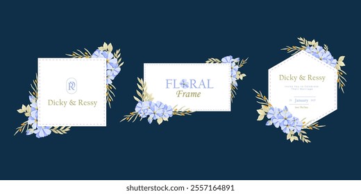 Set of Abstract Flowers Frame Background Vector Collection. Flowers Arrangement Geometrical Frames. Beautiful Wreath Floral Wedding Logo Invitation Frame with Flowers. Border Frame for Wedding Element