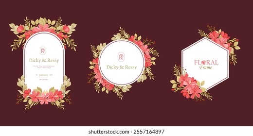 Set of Abstract Flowers Frame Background Vector Collection. Flowers Arrangement Geometrical Frames. Beautiful Wreath Floral Wedding Logo Invitation Frame with Flowers. Border Frame for Wedding Element