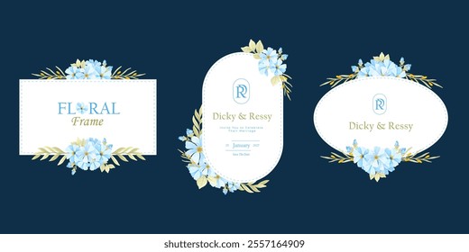 Set of Abstract Flowers Frame Background Vector Collection. Flowers Arrangement Geometrical Frames. Beautiful Wreath Floral Wedding Logo Invitation Frame with Flowers. Border Frame for Wedding Element