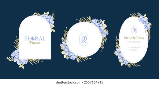 Set of Abstract Flowers Frame Background Vector Collection. Flowers Arrangement Geometrical Frames. Beautiful Wreath Floral Wedding Logo Invitation Frame with Flowers. Border Frame for Wedding Element