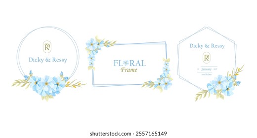 Set of Abstract Flowers Frame Background Vector Collection. Flowers Arrangement Geometrical Frames. Beautiful Wreath Floral Wedding Logo Invitation Frame with Flowers. Border Frame for Wedding Element