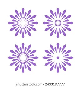 Set of Abstract Flowers Icons. Radial Circle Design Elements. Vector Art.