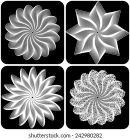Set of abstract flowers on black background. Vector illustration