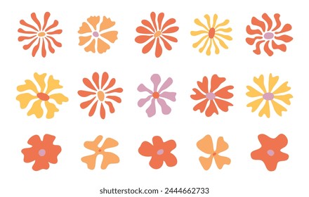 Set of abstract flowers, organic nature shapes, plants in paper cut collage style. Trendy pastel modern floral illustration. Vector summer design for cards, textile, posters.