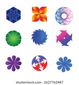 set of abstract  flowers painted in watercolor with transparent background. Hand-drawn flower illustrations.