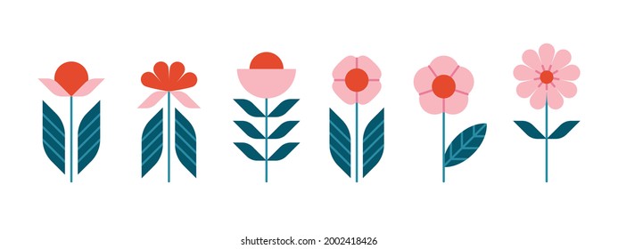 Set abstract flowers in scandinavian style element design