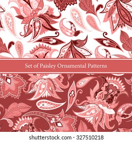 Set of abstract flowers seamless paisley pattern. Floral ornament, for fabric, textile, cards, wrapping paper, wallpaper template.
