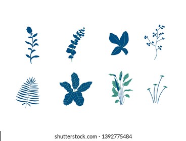 Set of abstract flowers separated on the white background 