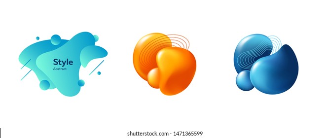 Set of abstract flowing figures. Dynamical colored forms and lines. Gradient abstract banners with flowing liquid shapes. Template for logo, flyer, presentation