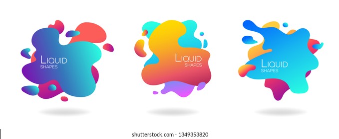 Set of abstract flowing liquid elements, colorful forms, dynamic geometric shapes, gradient waves, vector illustration