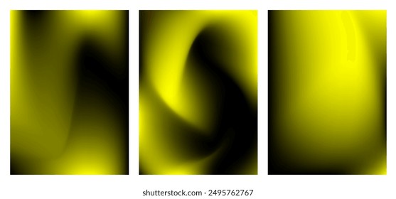 Set abstract fluid background. Modern black and yellow gradient mesh. Dynamic motion 