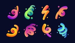 Set Of Abstract Fluid Curve In Different Shape. Gradient Blend Line. Creative Design Elements For Cover, Mockup, Banner, Poster And Background. Vector Illustration.