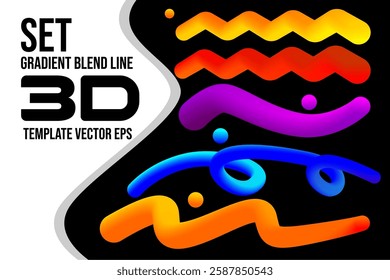 Set of abstract fluid curve in different shape. Gradient blend line. Creative design elements for cover, website,  mockup, banner, poster and background. Vector illustration EPS