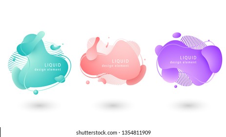 Set of abstract fluid modern graphic geometric elements. Liquid gradient elements for flyer, banner, social post, logo or presentation. Futuristic trendy dynamic elements. Vector, eps10 .