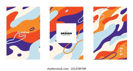 Conjunto de plantillas abstractas de afiches de fluidos en diseño de forma colorida. Colección de estilo moderno de diseño retro para afiches, volantes, fondo, papel pintado y espacio de copia