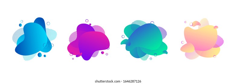 Set of abstract fluid shape with pastel yellow and pink, blue gradient for flyer, presentation, business card template. Modern liquid elements purple, green colors. Set organic shapes vector banners.