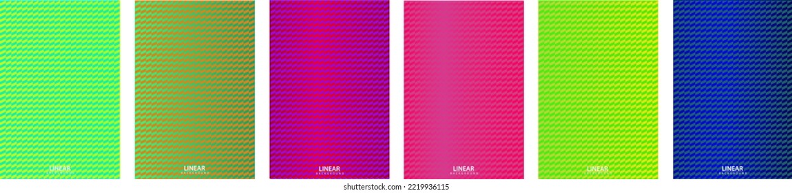 Set of abstract fluorescent cover. Geometric texture, halftone pattern, saturated colors. Modern design, vivid color vector template.