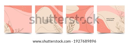Set of abstract flyers. Vector background with leaves, doodle hand drawn object shape for social media publication, promotion, advertising. Place for your text.