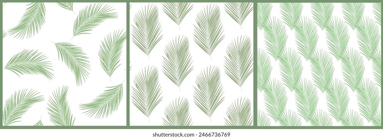 Set of abstract foliage and botanical background. Green tropical forest wallpaper of palm leaf, branches in hand drawn pattern. Exotic plants background for banner, prints, decor, wall art.