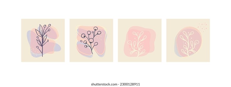 Abstrakte Tapetenbaukunst: Blätter, organische Formen, Laubzweig, Baum im Vektorgrafik-Stil.  Dekorations-Kollektion Design für Innen-, Poster-, Cover-, Banner.