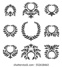 Set of abstract foliate element. Laurel wreath.