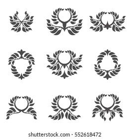 Set of abstract foliate element. Laurel wreath.