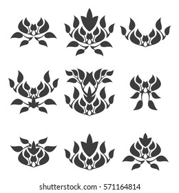 Set of abstract foliate elements. Floral decoration.
