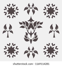 Set of abstract foliate signs. Tree template.