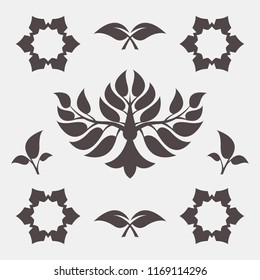 Set of abstract foliate signs. Tree template.