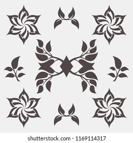 Set of abstract foliate signs. Tree template.