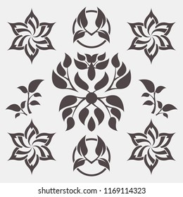 Set of abstract foliate signs. Tree template.