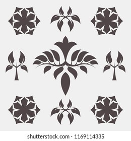 Set of abstract foliate signs. Tree template.