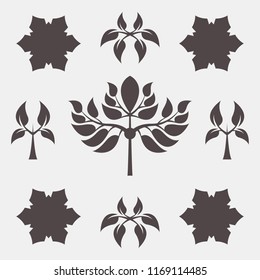 Set of abstract foliate signs. Tree template.