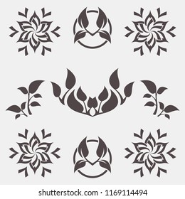 Set of abstract foliate signs. Tree template.