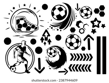 Set of abstract football elements. Vector illustration , hand drawing. Not AI. Football banner, Sport layout design